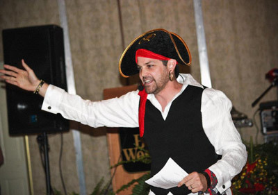Cliff at an auction dressed up as a pirate